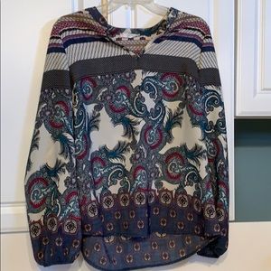 EZRA Brand Womens Floral Boho Peasant Shirt Large